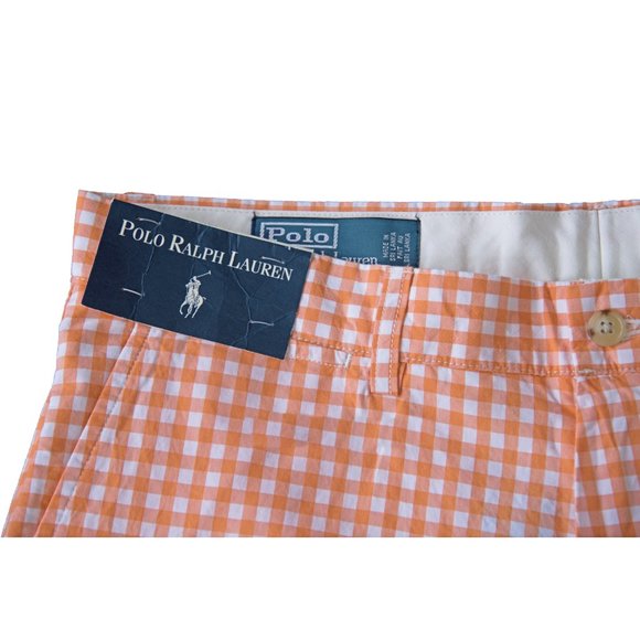 NEW Polo Ralph Lauren Gingham Shorts! Orange & White Check Suffield Style Cotton - Picture 3 of 4